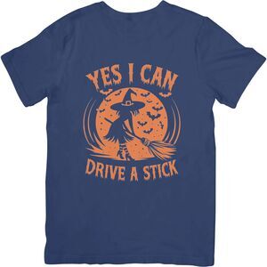 New "Yes i can drive a stick" witchy halloween t-shirt | hanes softstyle unisex